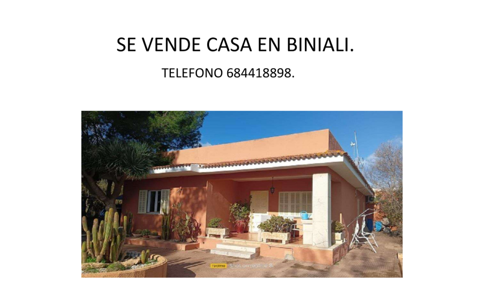  à vendre villa Biniali Pla (Es) 1