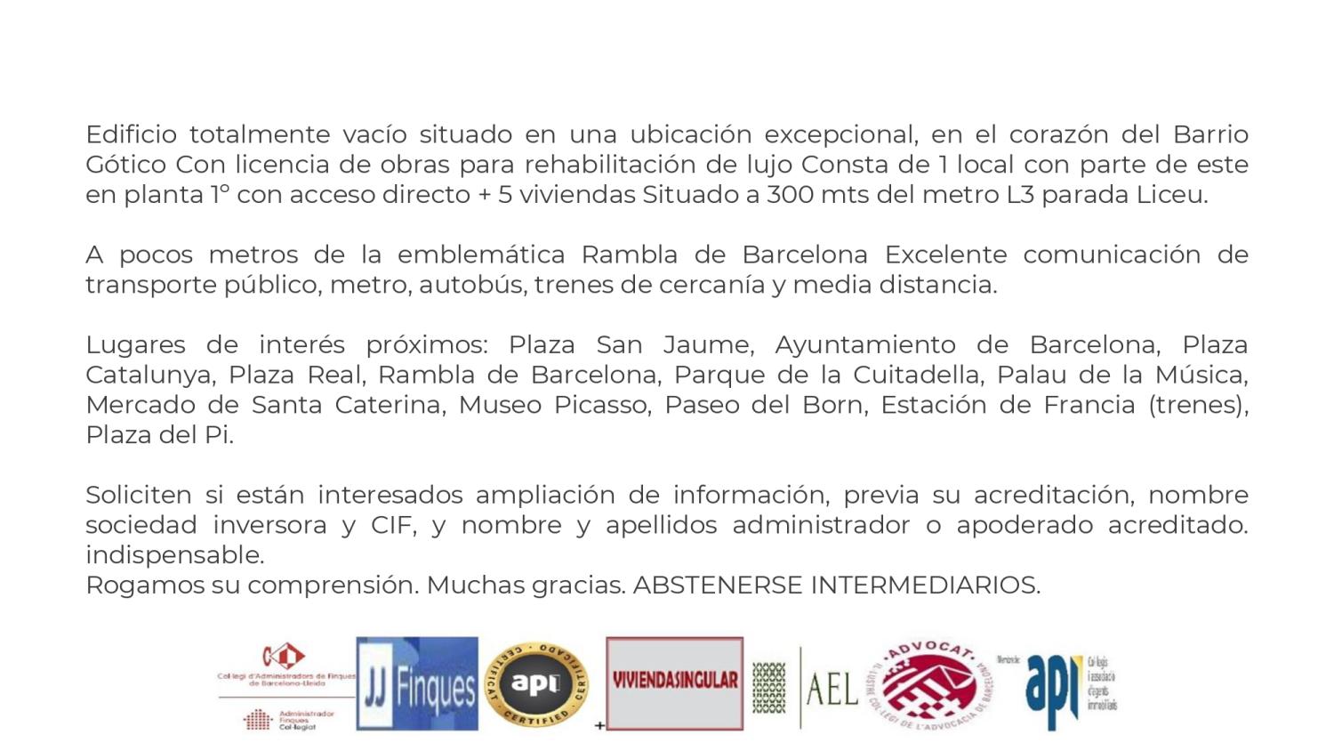  à vendre batiment Ciutat Vella-Gòtic Barcelonès 6