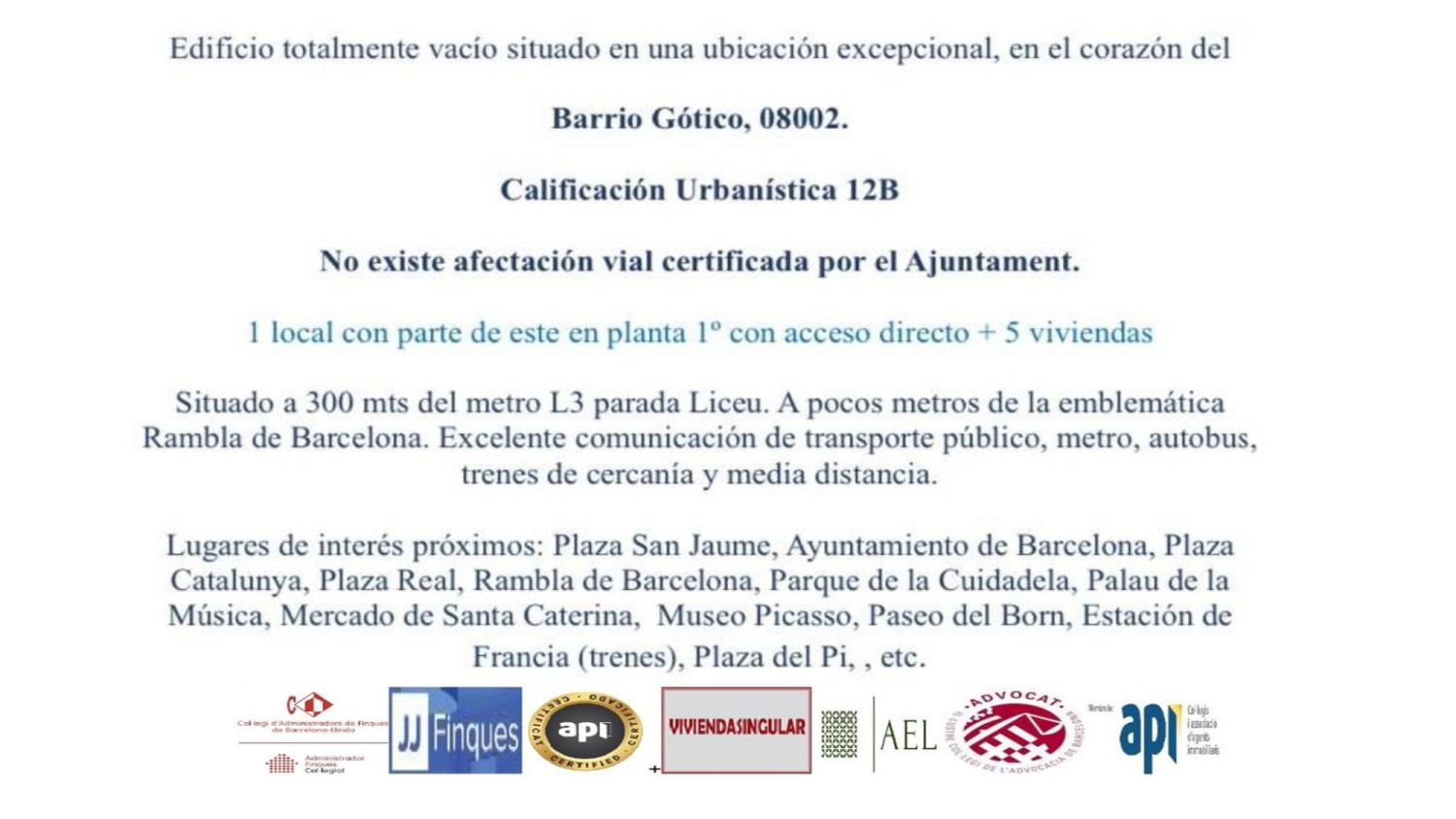  à vendre batiment Ciutat Vella-Gòtic Barcelonès 2