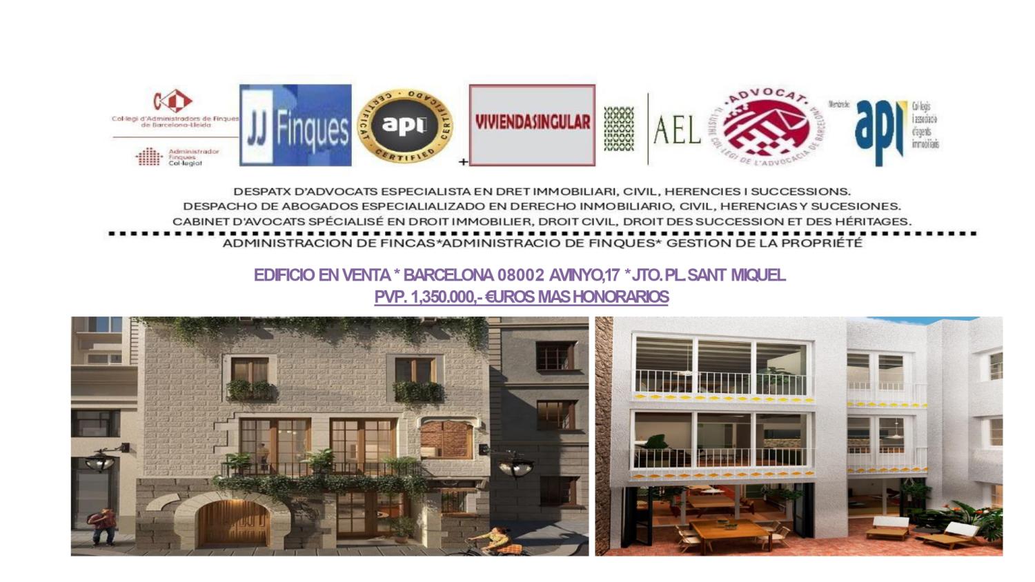  à vendre batiment Ciutat Vella-Gòtic Barcelonès 1